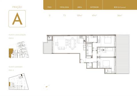 T3 S. FÉLIX MARINHA terraço + varanda box 2 carros