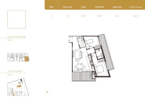 Apartamento T2 último piso - Vista mar - Varanda Sul - 3 Lugares de garagem + Arrumos