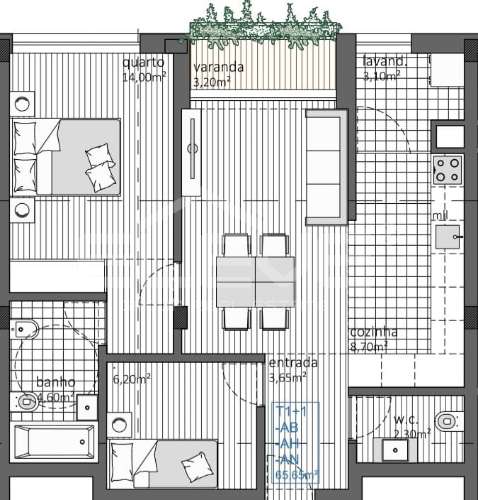 Apartamento T1+1 Empreendimento Gold Living