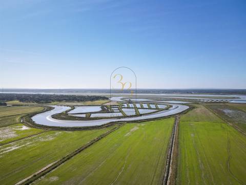 Moradia térrea,  pequena aldeia alentejana, rodeada pelos longos campos de arroz e pelo rio sado.