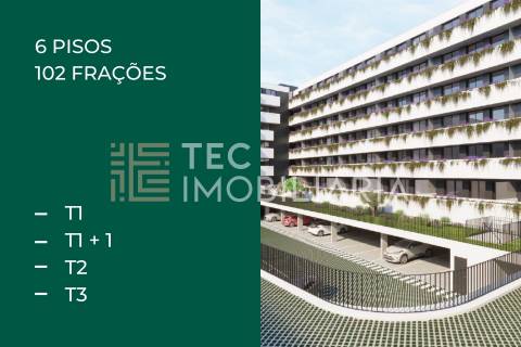 Apartamento T2 em construção, ao nível do 4º andar com terraço e lugar de garagem em Matosinhos.
