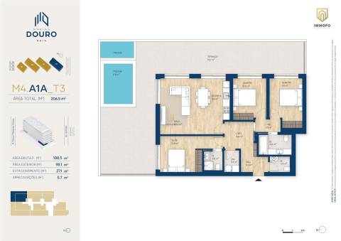 Apartamento T3 de luxo em Vila Nova de Gaia com terraço e piscina