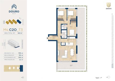 Apartamento T3 de luxo em Vila Nova de Gaia com terraço
