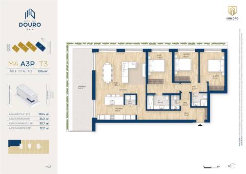 Apartamento T3 de luxo em Vila Nova de Gaia com terraço