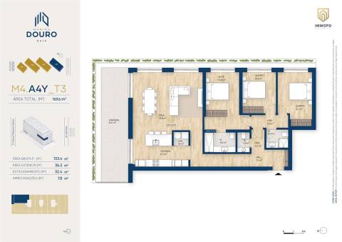 Apartamento T3 de luxo em Vila Nova de Gaia com terraço e piscina