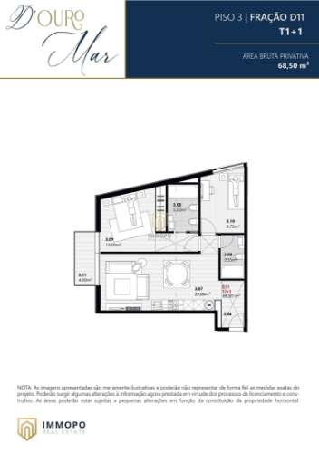 Apartamento T1+1 com varanda em Canidelo, Vila Nova de Gaia