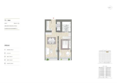 Apartamento T1 em empreendimento na Estrela