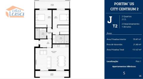 T2 Novo c/ dois lugares garagem e varanda 21,40m2 em Portimão Empreendimento.