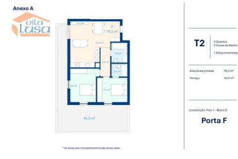  T2 Novo com terraço 44.50m2 em Vila do Paraíso V.N. Gaia