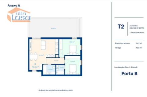 T2 Novo com terraço 40.90m2 em Vilar do Paraíso V.N. Gaia.