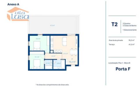 T2 Novo com terraço 41.50m2 em Vilar do Paraíso, V.N. Gaia.