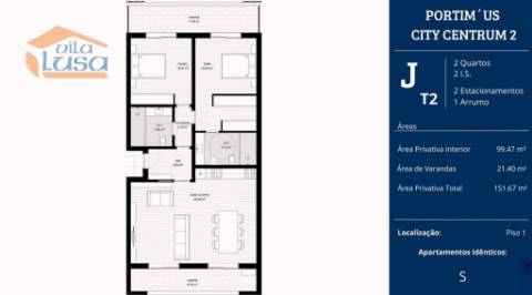 T2 Portimão Novo 2 varandas, suite com closet 2  Lugares de Garagem