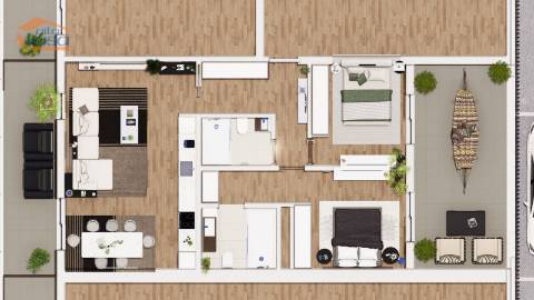 T2 Portimão Novo 2 frentes, varanda e terraço 2 lugares de garagem