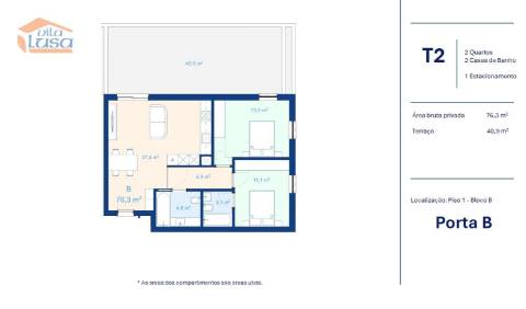 T2 Novo com terraço 40 m2 garagem Vilar de Paraiso, Vila Nova de Gaia