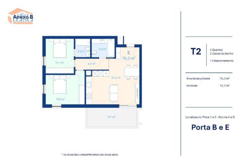  T2 Novo último piso orientação solar sul/poente em Vilar do Paraíso, V.N. Gaia