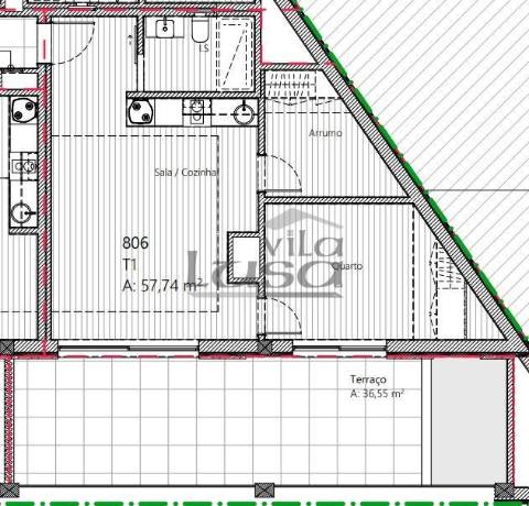 T1+1 Recuado com terraço 36m2, lugar de garagem e arrumos no Centro de Gaia.