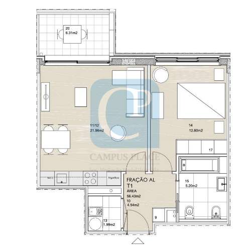Apartamento T1 equipado e mobilado, em Vila Nova de Gaia