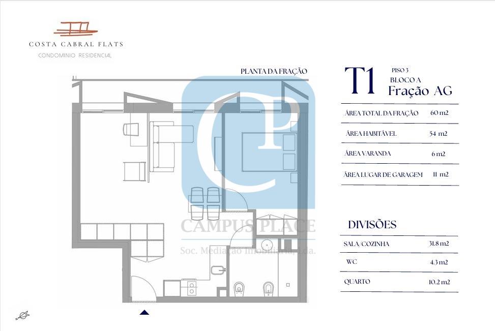 Apartamento T1 em construção, no empreendimento Costa Cabral Flats