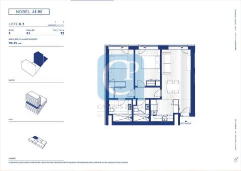 Apartamento tipologia T2 em construção, no Empreendimento Nobel 41-85