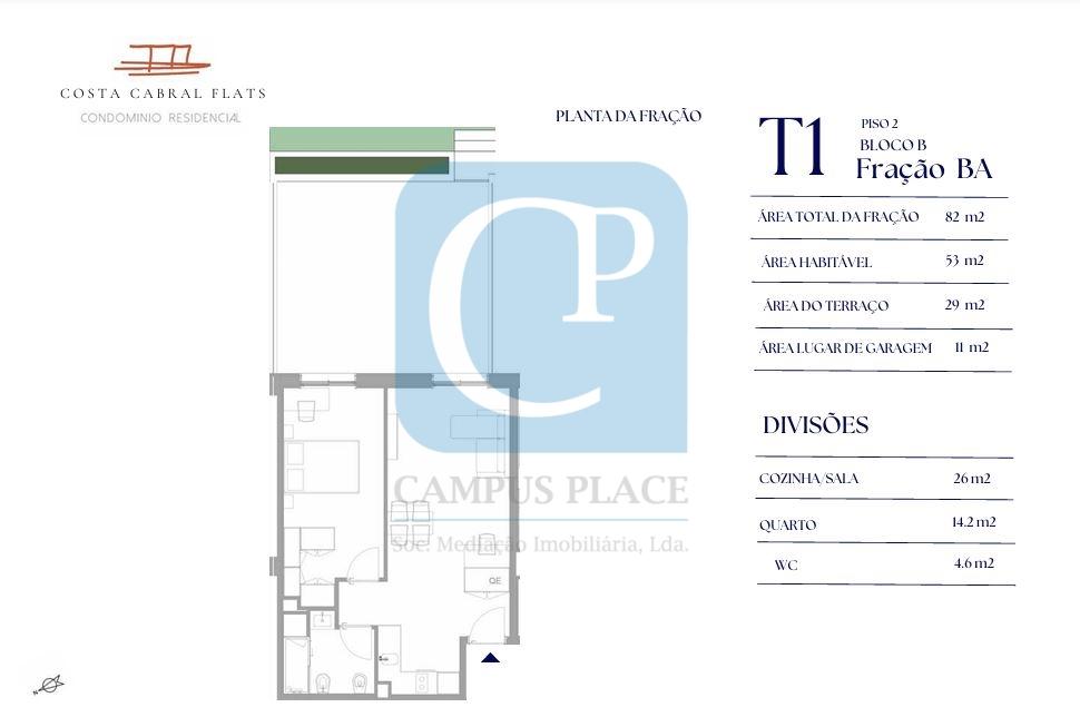 Apartamento T1 em construção, no empreendimento Costa Cabral Flats
