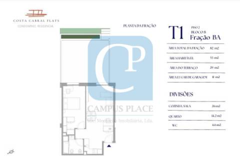 Apartamento T1 em construção, no empreendimento Costa Cabral Flats