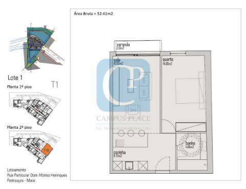 Apartamento T1 no Empreendimento Campus Prestige em Pedrouços, Maia