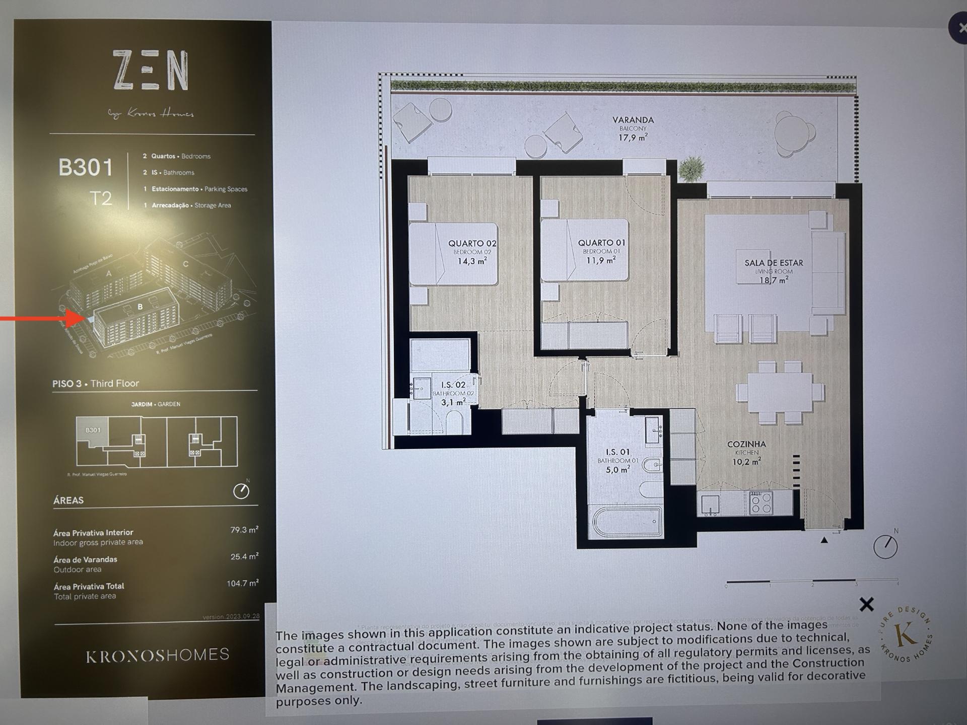T2 no empreendimento Zen, Lumiar