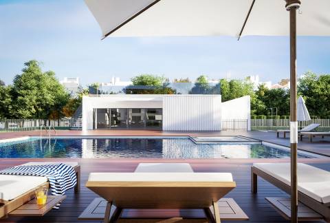 Nova penthouse T2, condomínio com piscina, junto Ria Formosa, em Cabanas de Tavira, Algarve