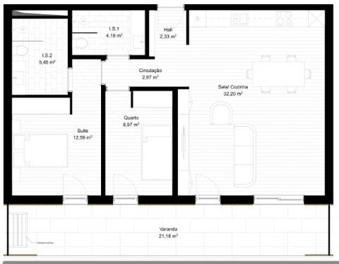 Apartamento T2 com varanda e garagem no centro de Portimão