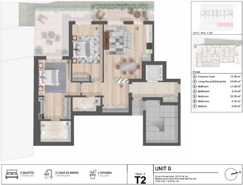 Apartamento T2 novo, varanda com vista do Rio Tejo e garagem, localizado na Estrela.