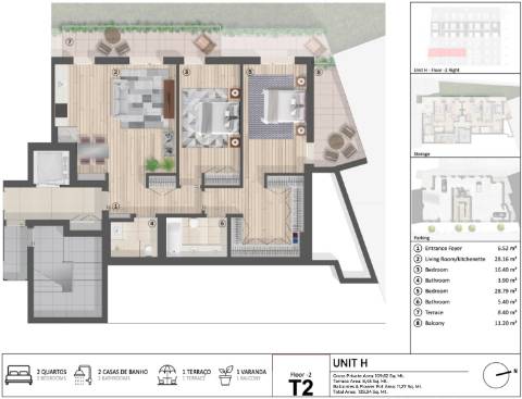 Apartamento T2 novo, varanda com vista do Rio Tejo e garagem, localizado na Estrela.