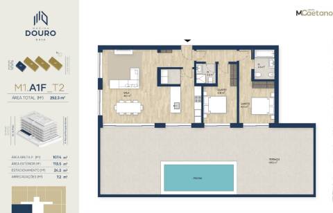Apartamento T2 com terraço e piscina , vista Rio/Mar, Canidelo, Vila Nova de Gaia