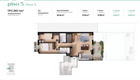 Apartamento T2, com varanda e 1 lugar de garagem