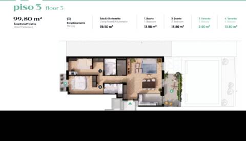 Apartamento T2, com varanda e 1 lugar de garagem