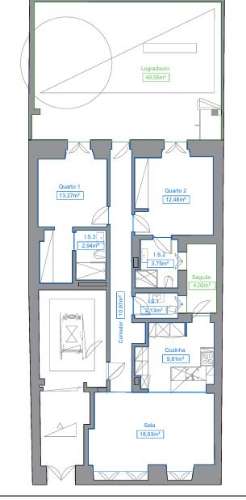 Apartamento T2 com jardim privativo, no Saldanha