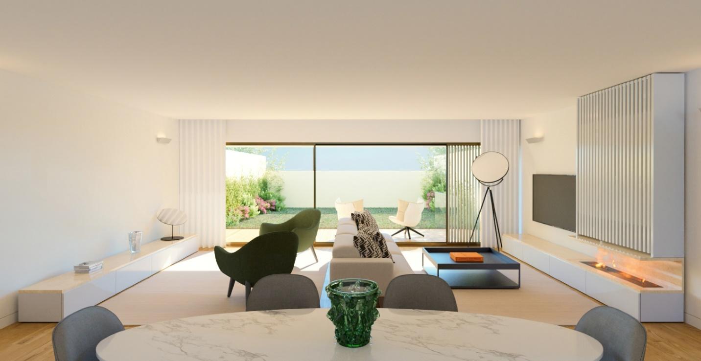 Moradia Geminada T4+1 nova a estrear, com elevador, jardins e pátio privativos, terraço com jacuzzi e 3 lugares de garagem
