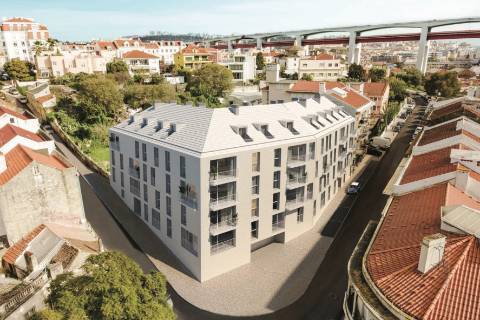 Apartamento T3 novo a estrear, com 1 varanda, arrecadação e 1 lugar de estacionamento, localizado na Junqueira, em Alcântara - Lisboa.