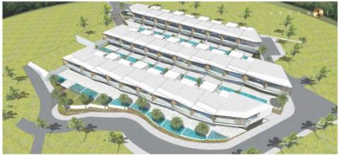 Terreno para construção de 29 moradias T3 e T4 em banda com piscina privada e vista mar