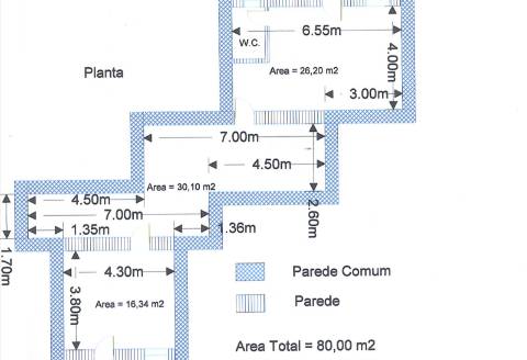 Casa Térrea com 80 m2 para reconstruir com 3 Divisões em Corte Nova, Castro Marim