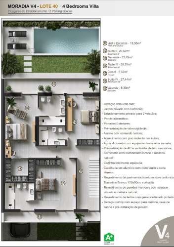 Moradia de luxo com amplas áreas, piscina, jardim e vista mar