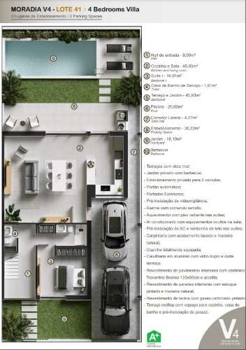 Moradia de luxo com amplas áreas, piscina, jardim e vista mar