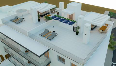 Apartamento T3, top floor, com terraço privado e fabulosa vista de mar e de cidade, elevador e garagem fechada (box) na cave, Tavira