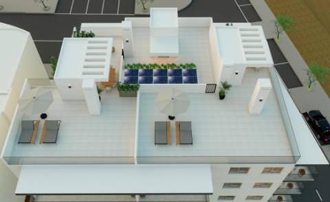 Apartamento T3, top floor, com terraço privado e fabulosa vista de mar e de cidade, elevador e garagem fechada (box) na cave, Tavira