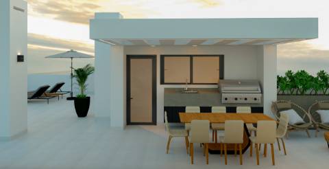 Apartamento T3, top floor, com terraço privado e fabulosa vista de mar e de cidade, elevador e garagem fechada (box) na cave, Tavira