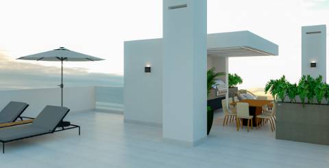 Apartamento T3, top floor, com terraço privado e fabulosa vista de mar e de cidade, elevador e garagem fechada (box) na cave, Tavira