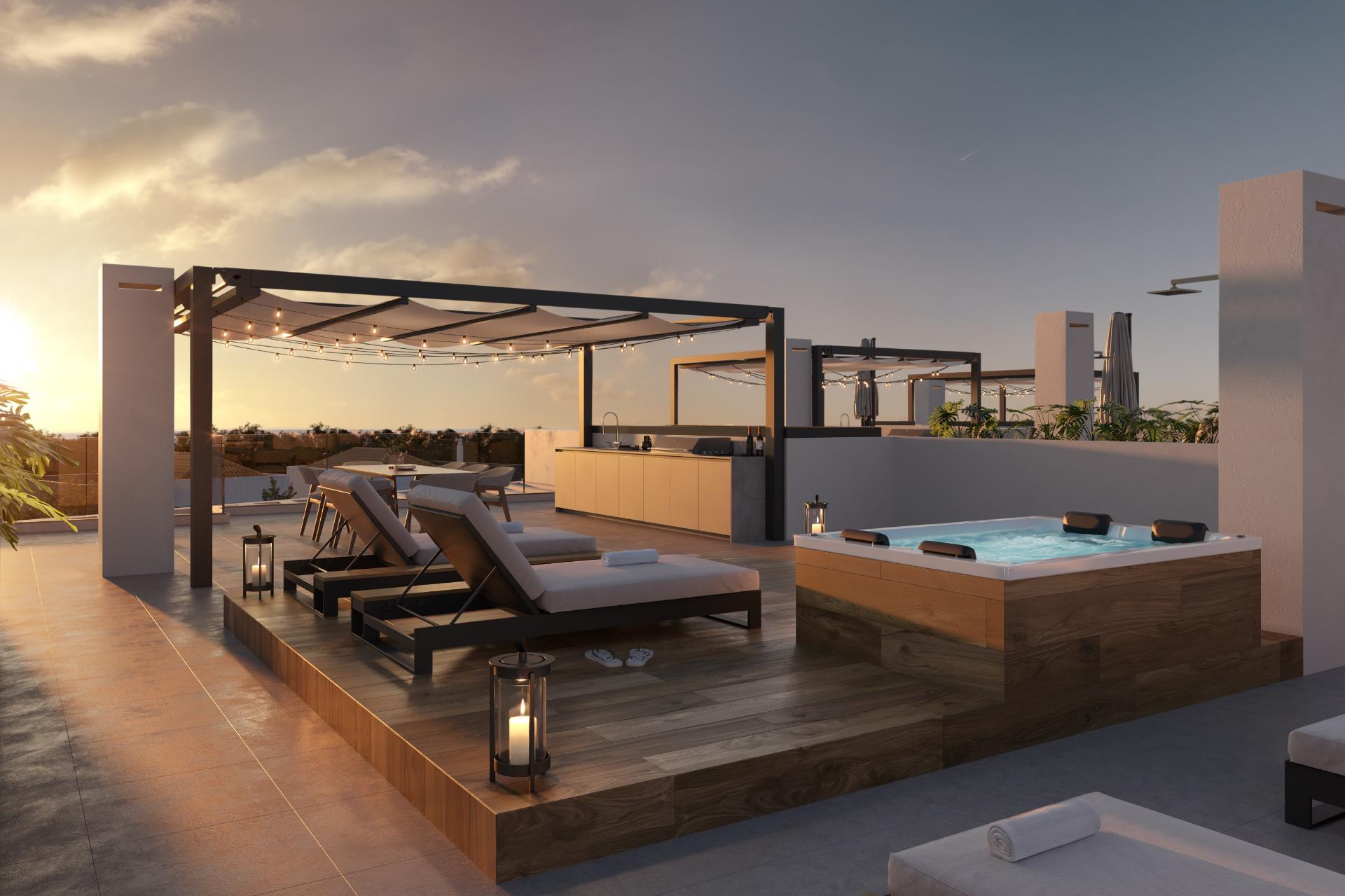 Apartamento T2, top floor, 2.º andar, vista mar, em empreendimento de luxo com piscinas, SPA, jardim e ginásio em Tavira