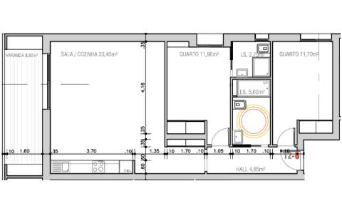 Apartamento T2 - 5º Andar