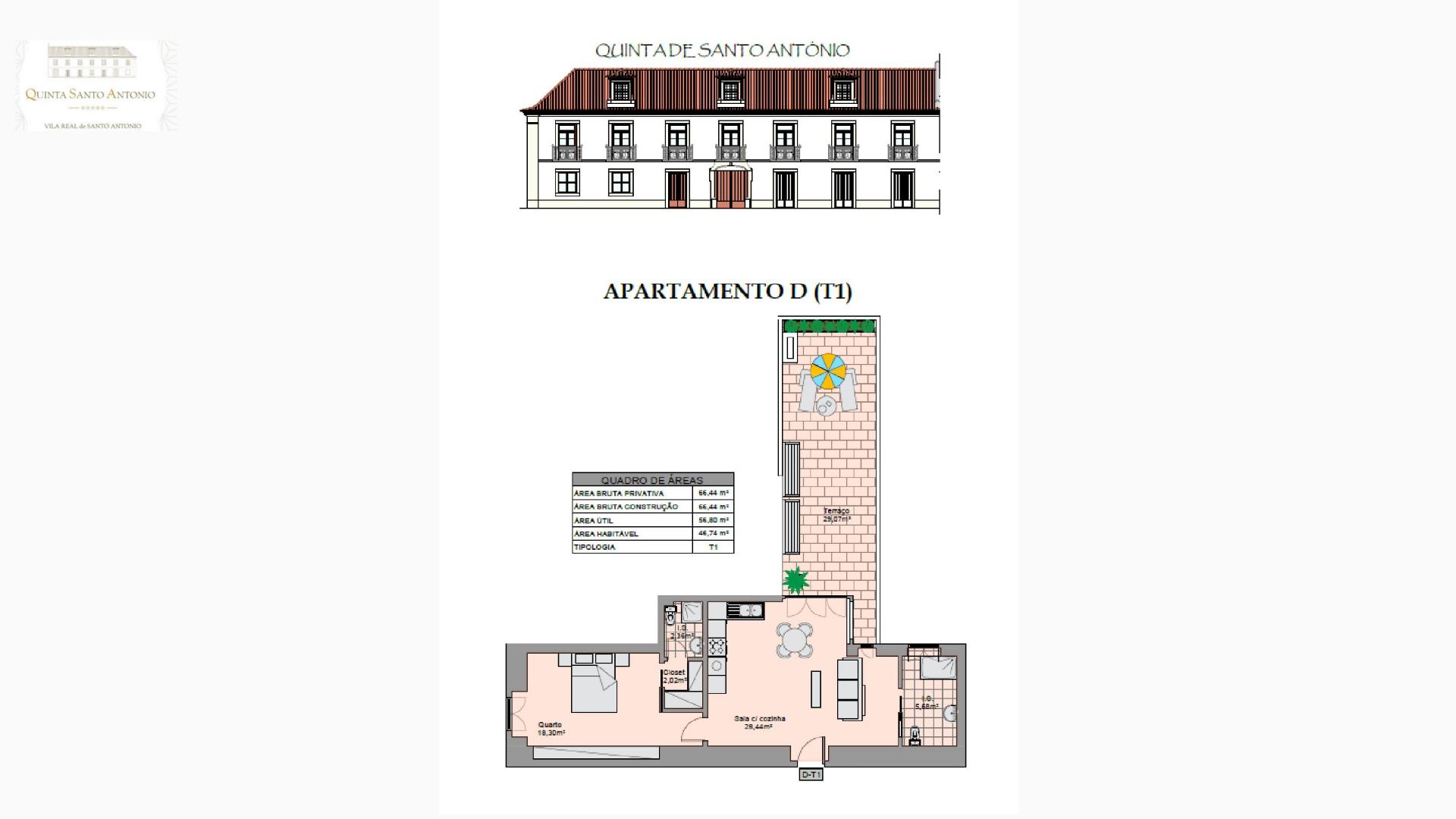 Apartamento T1 à venda com terraço em frente á marina de VRSA