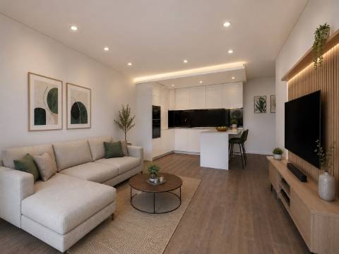 Apartamento T1 em Olhão, com terraço privativo e piscina.