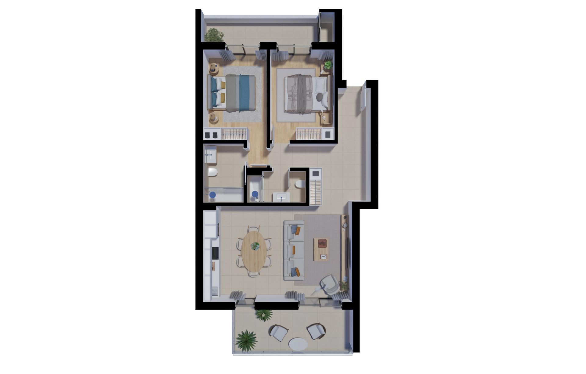 Apartamento T2, de 1.º andar, com duas varandas e muita luminosidade num empreendimento com piscina em Tavira